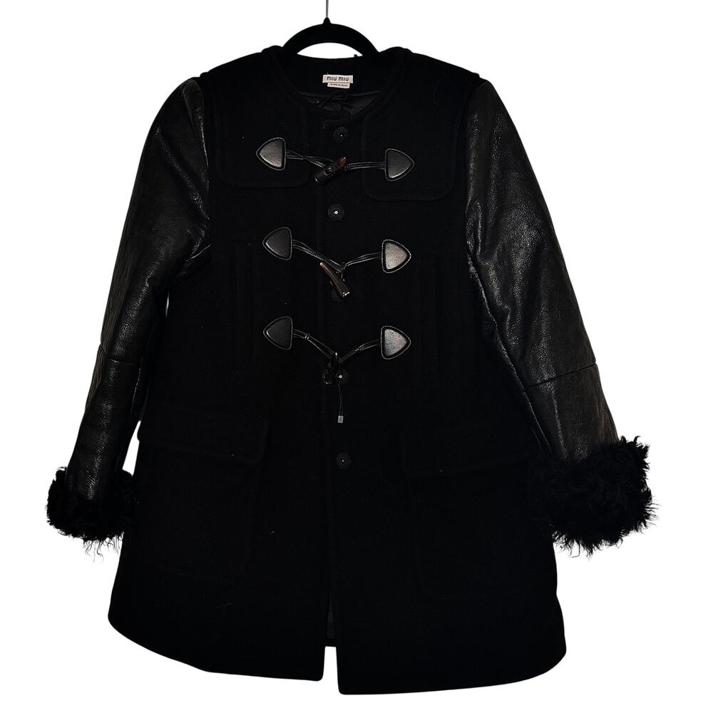 Miu Miu NWT Wool Melton Leather-Trimmed Shearling Duffle Coat Size 40 $8k